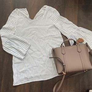 ZARA Blue and White Stripe Bell Sleeve Tunic Top Small